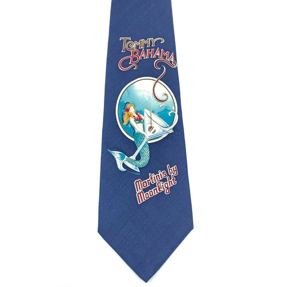 TOMMY BAHAMA Tie Martini's By Moonlight Mermaid 100% Silk Blue Mens Necktie 57"